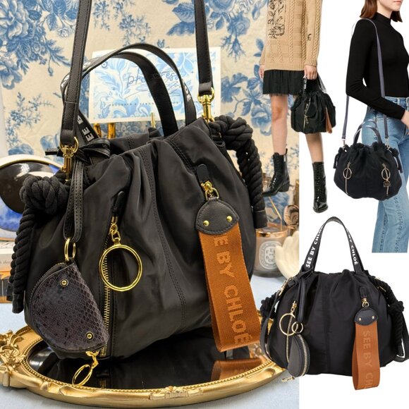 🆕 SEE BY CHLOE 🧿 NWOT Mini Flo Shoulder Bag, Black - Picture 1 of 15